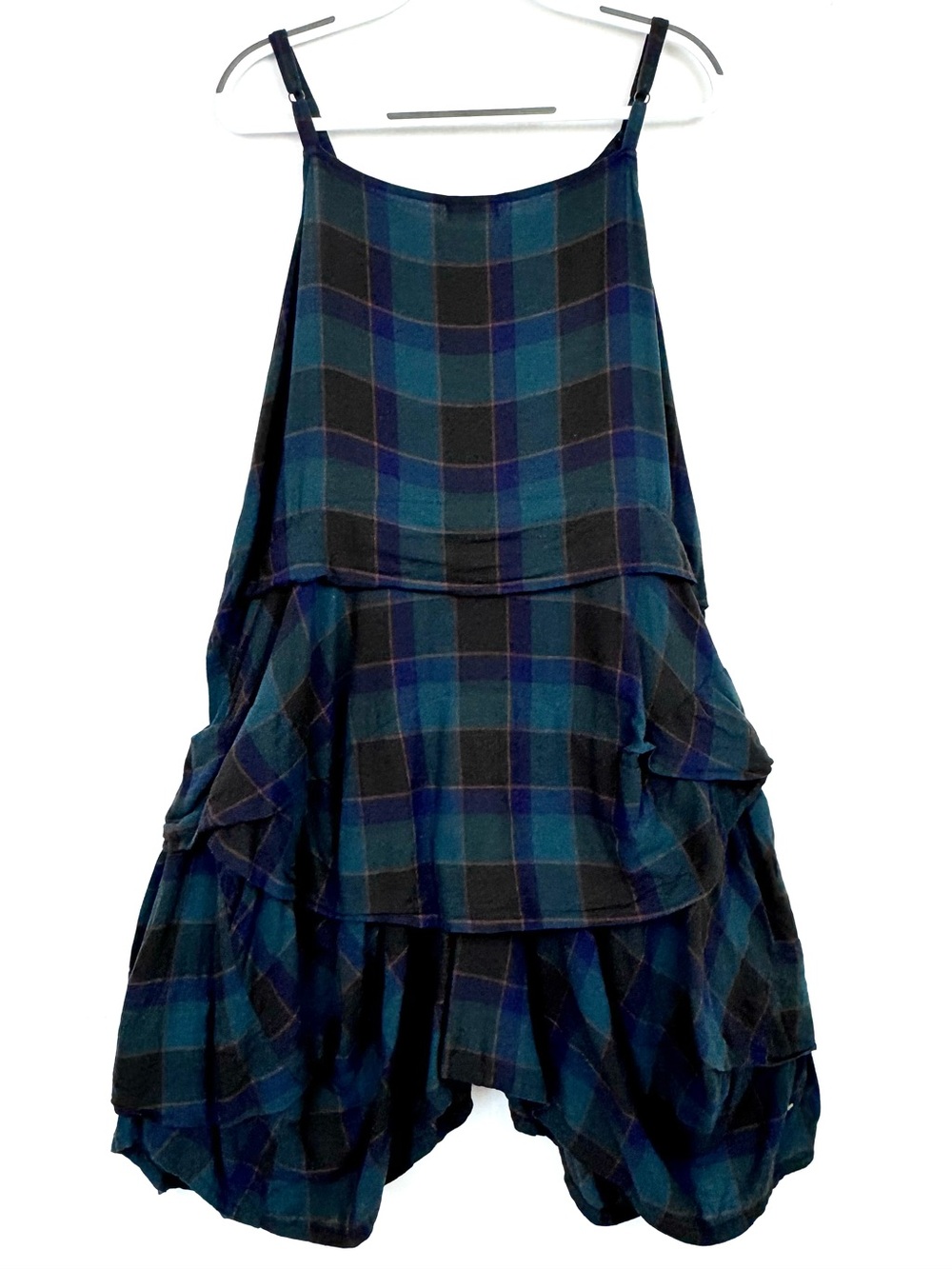 Krista Larson blue and green plaid Umbrella Slip midi Dress - Picture 5 of 9